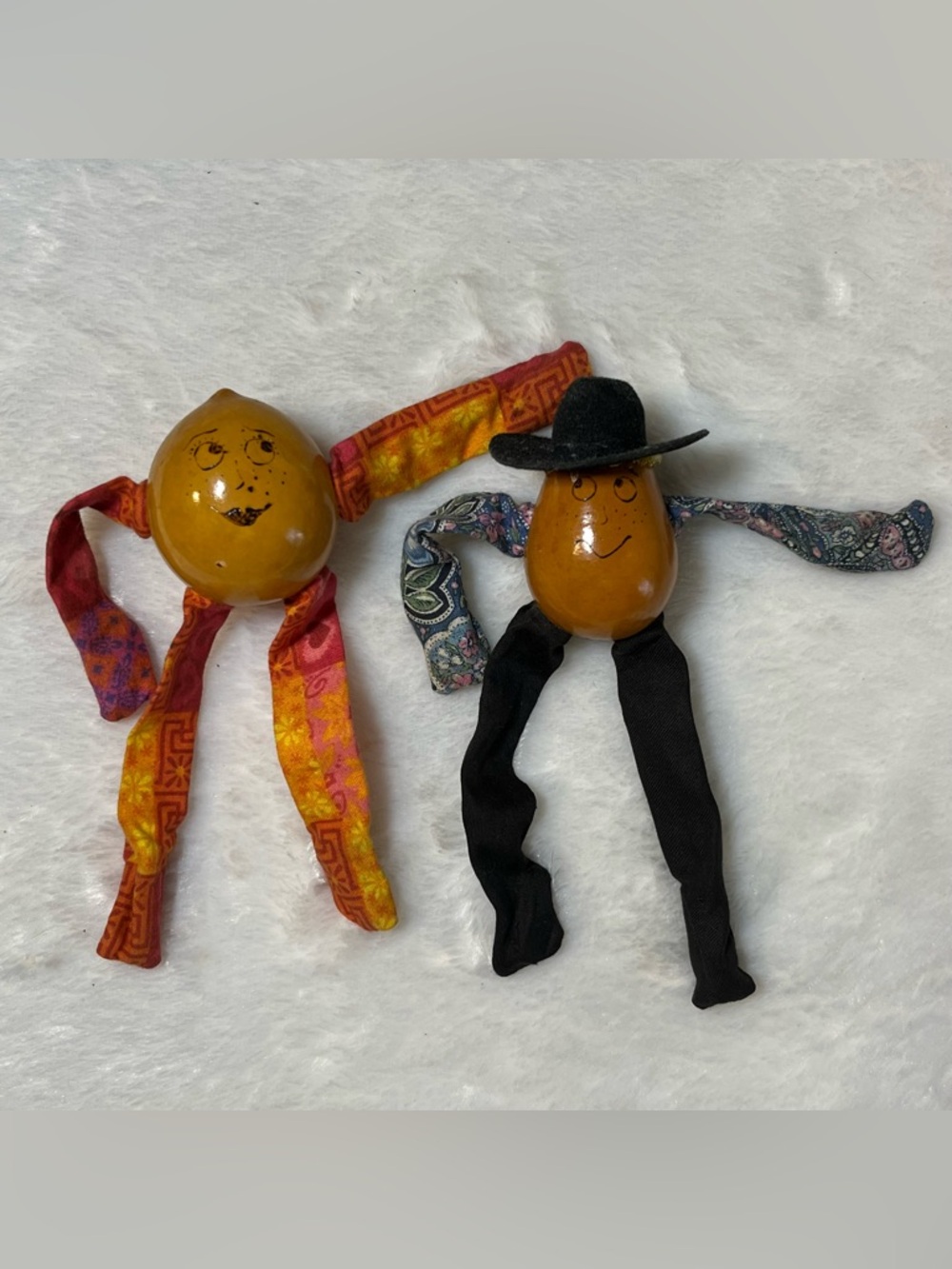 Vintage Handmade Magnetic Folk Art Gourd Dolls Whimsical Couple Boho Decor